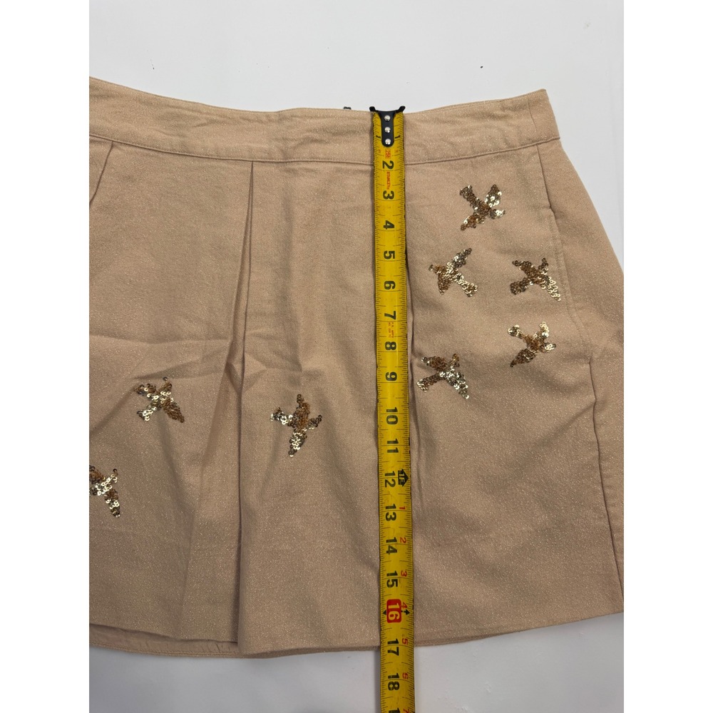 Tan Metallic Sequin Bird Mini Skirt Leifnotes Size 12 - Picture 9 of 9